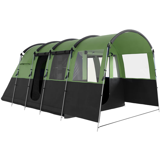 Outsunny 8-Person Camping Tent, Waterproof Family Tent, Tunnel Design, 4 Large Windows, Sleeping Cabins 3000mm Water Column