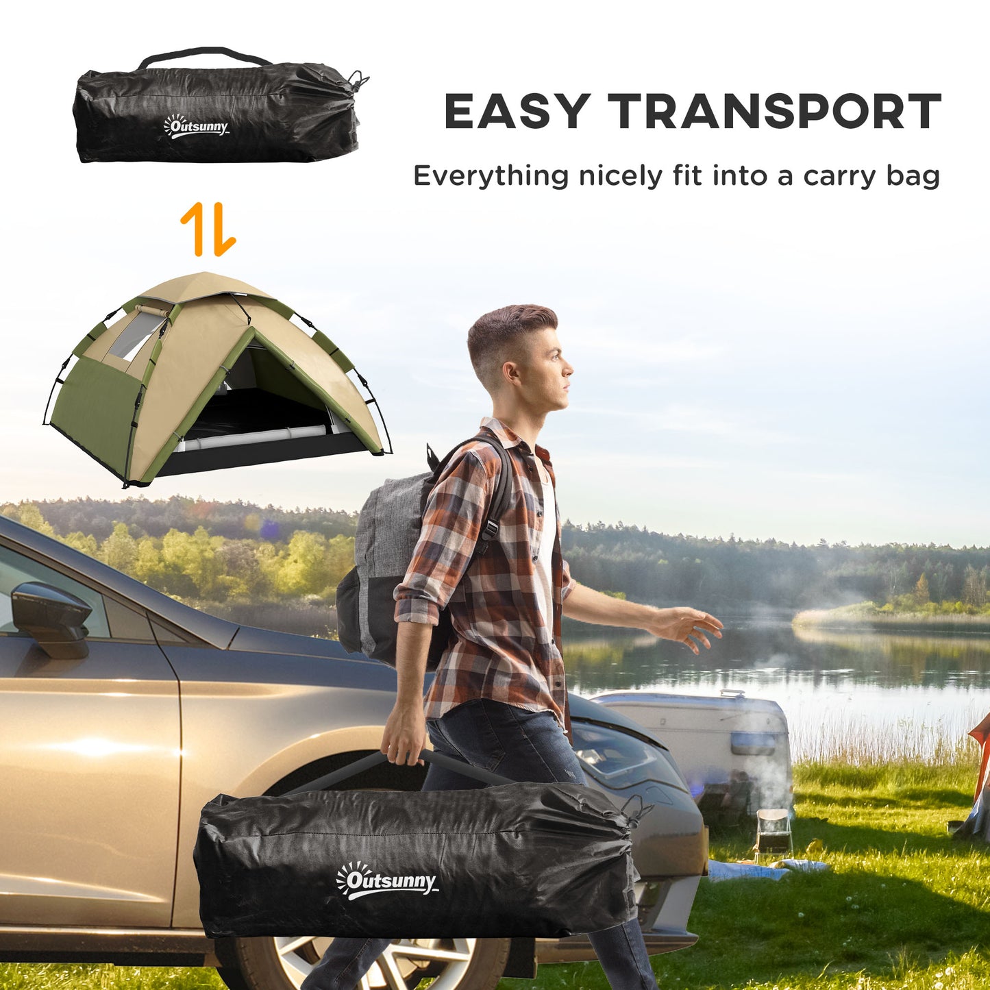 Outsunny Two-Man One Room Camping Tent, with Accessories