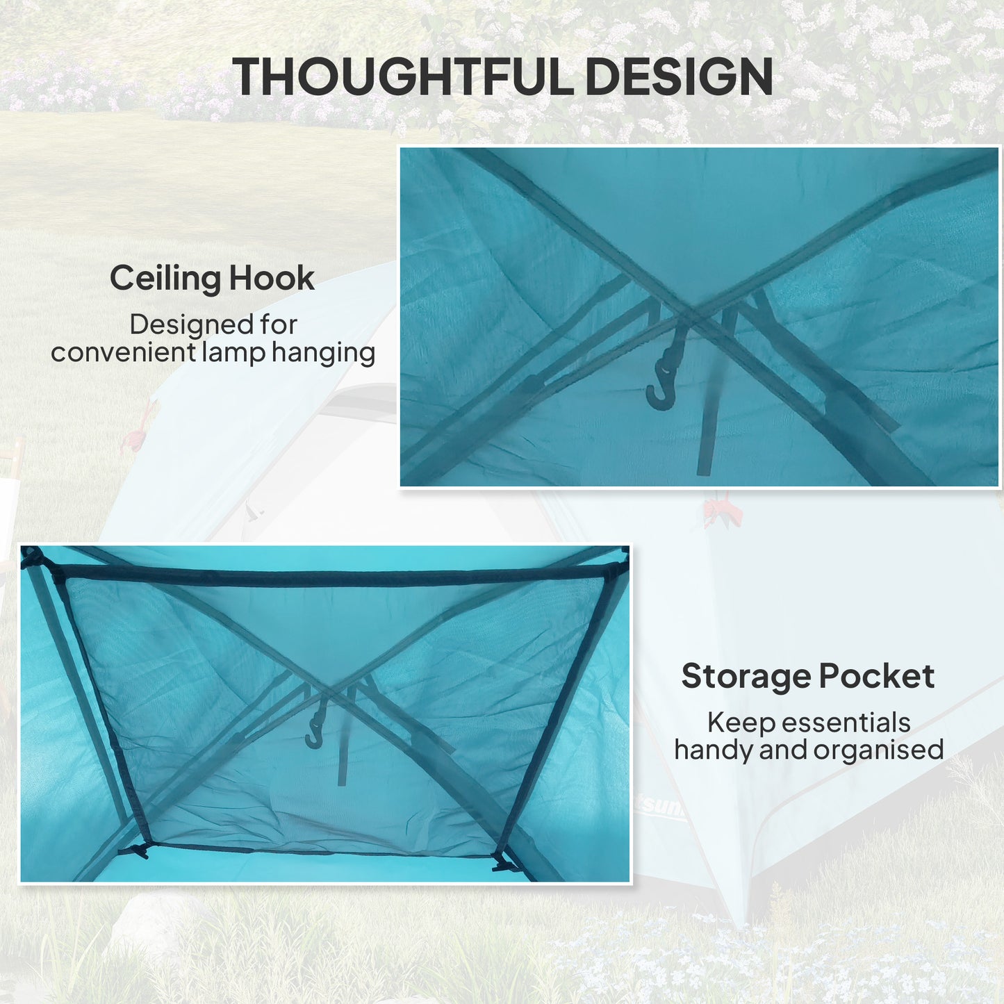 Outsunny 3-4 Person Camping Tent, Easy Set Up Waterproof Dome Tent with Sewn-in Groundsheet, Mesh Windows, Pocket and Hook for Camping, Hiking, Backpacking