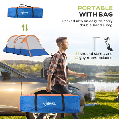 Outsunny Camping Tent, Large Tunnel Tent with Bedroom and Living Area, 2000mm Waterproof, Portable with Bag for 2-3 Man