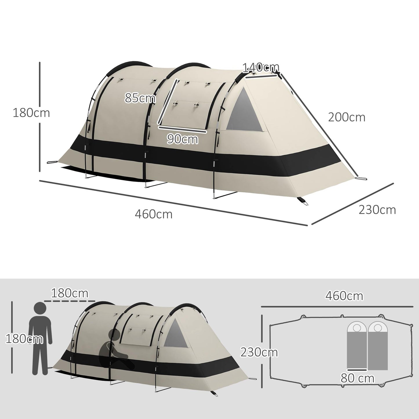 Outsunny Four Man, Two Room Blackout Tent, with Accessories