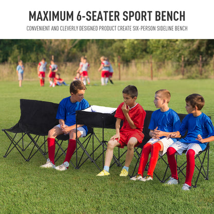 Outsunny 6 Seat Folding Sports Bench Portable Sports Team Bench Spectator Chair with Cooler Bag and Carrying Bag for Outdoor Picnic Camping