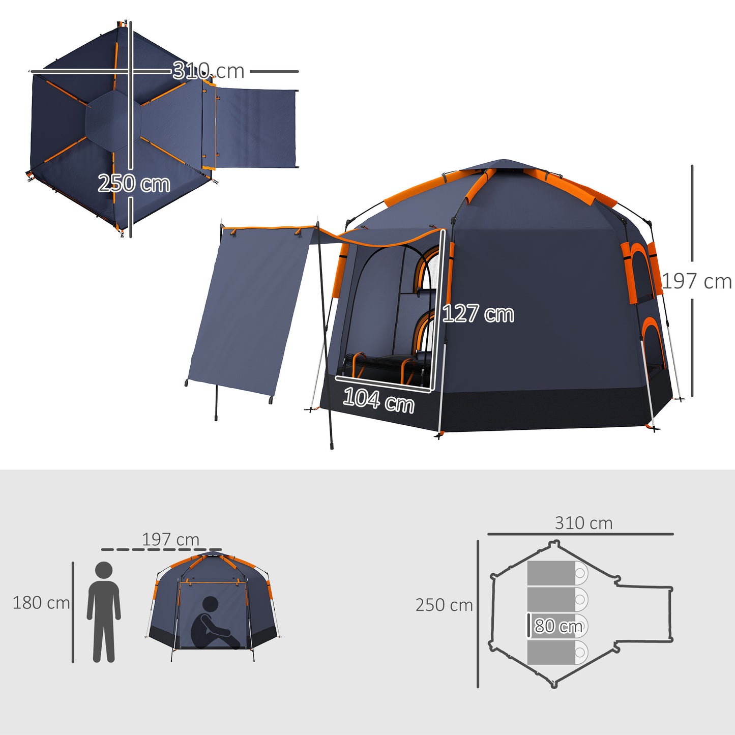 Outsunny Automatic Pop Up Camping Tent, Instant Setup 2-4 Man Tent with Mesh Windows, Waterproof & UV30+, Portable with Carry Bag for Fishing, Hiking, Backpacking