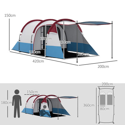 Outsunny Camping Tent, Large Tunnel Tent with Bedroom and Living Area, 2000mm Waterproof, Portable with Bag for 2-3 Man