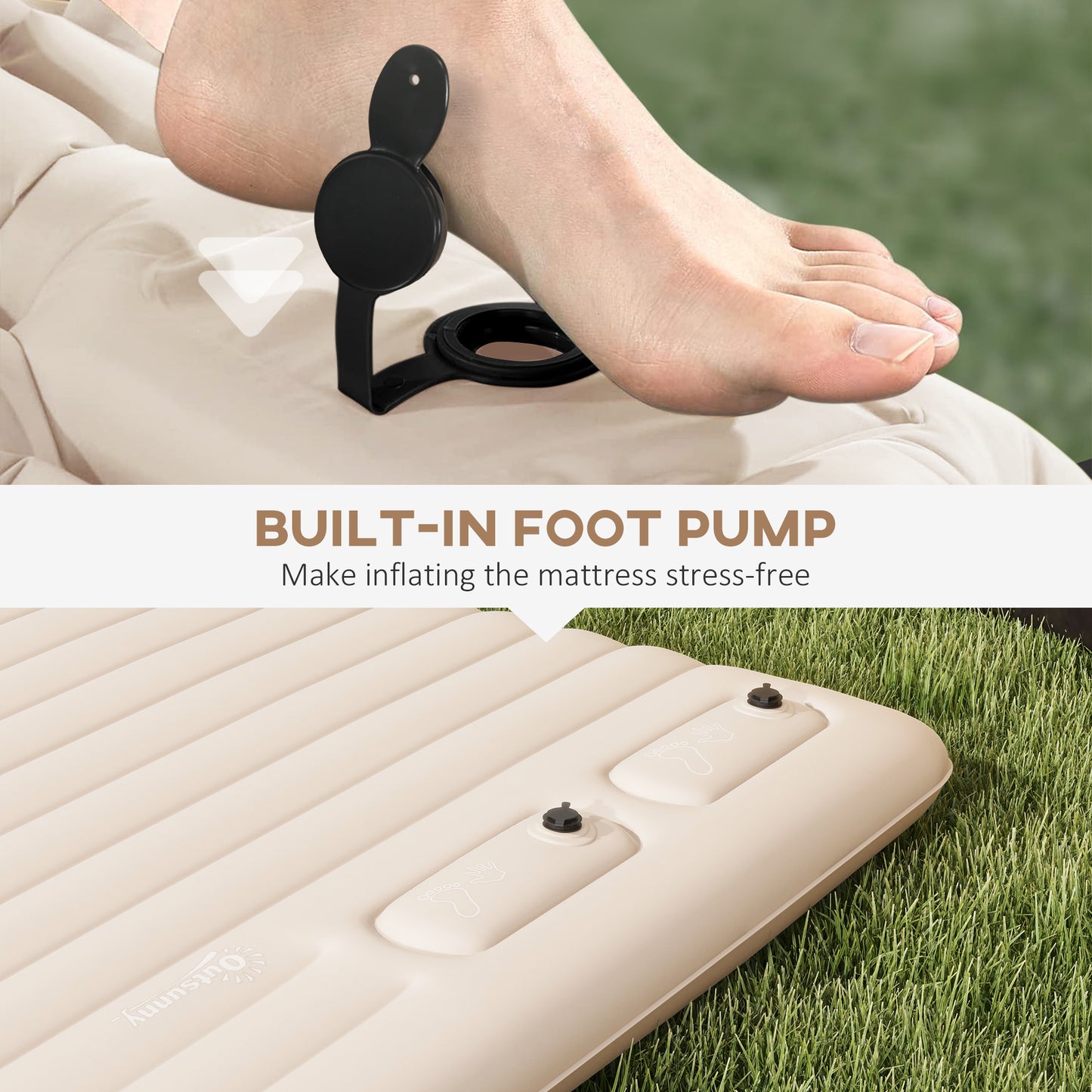 Outsunny Double Inflatable Mattress, with Built-In Pump