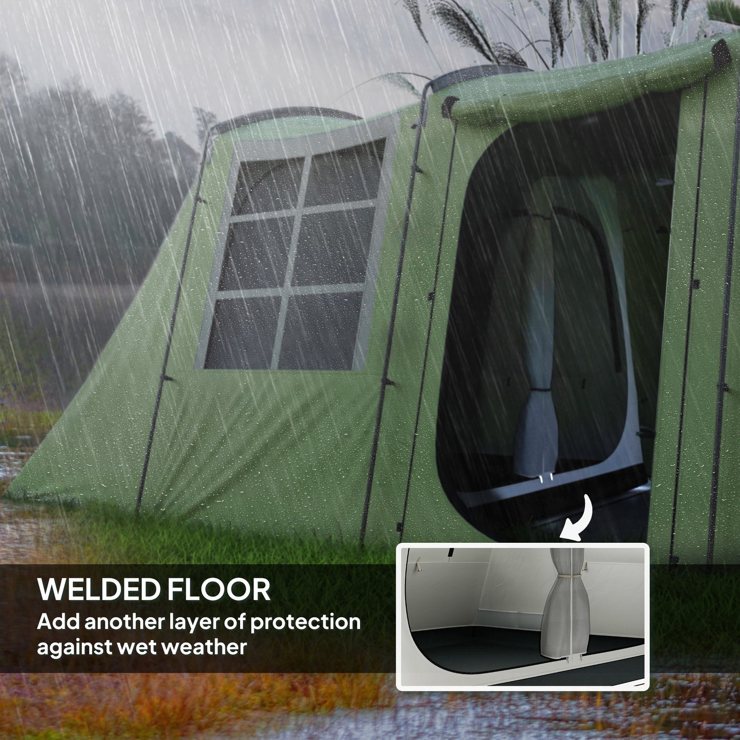 Outsunny 3-4 Man Tunnel Tent, Family Camping Tent with Porch, Bedroom and Living Area, Sewn in Groundsheet, 3000mm Waterproof, Portable with Bag for Hiking, Festival, Backpacking