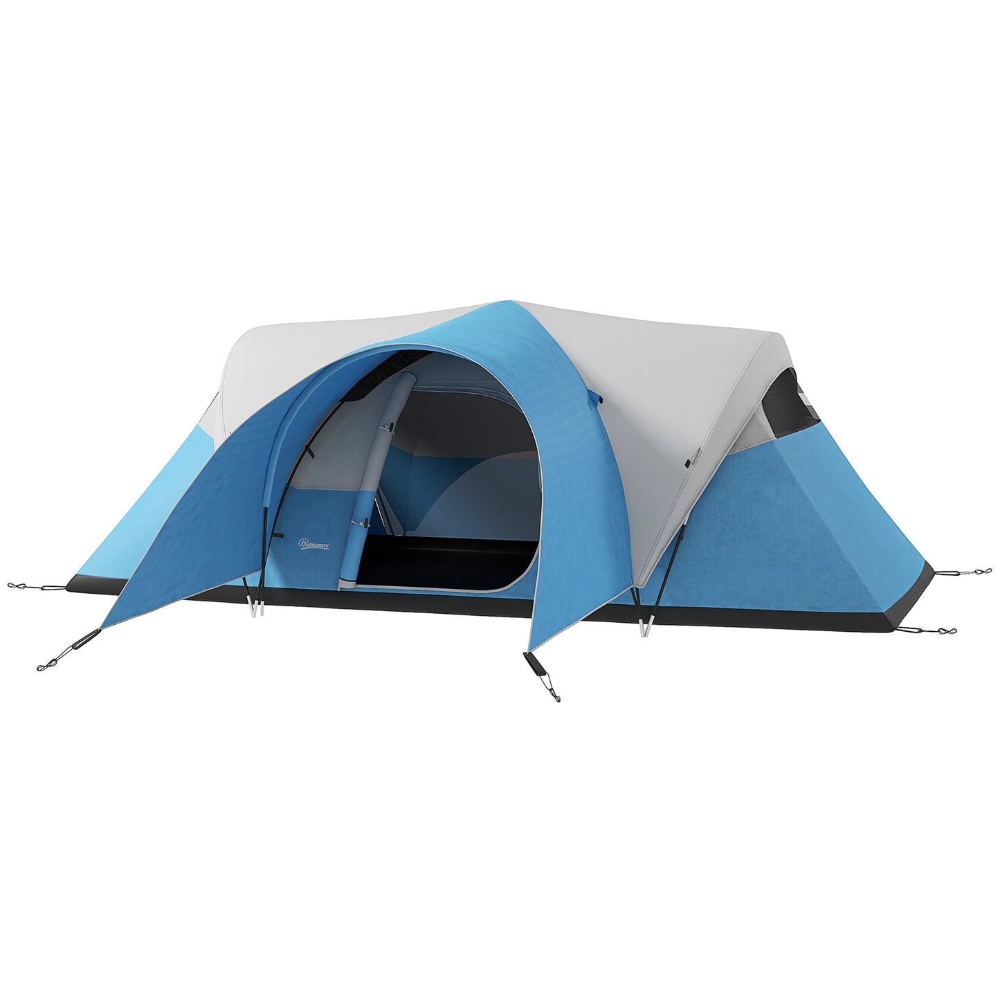 Outsunny 3000mm Waterproof Camping Tent for 5-6 Man, Family Tent with Porch and Sewn in Groundsheet, Portable with Bag
