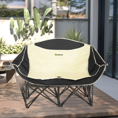 Outsunny Double Camping Chair for Adults, Oversized Heavy Duty Padded Folding Chair with Armrests, Cup Holders and Carry Bag for Outdoor Camping Hiking Picnic Fishing, 250kg Capacity