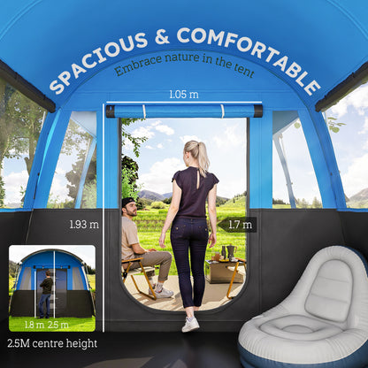 Outsunny 8-Person Camping Tent, Waterproof Family Tent, Tunnel Design, 4 Large Windows, Sleeping Cabins 3000mm Water Column