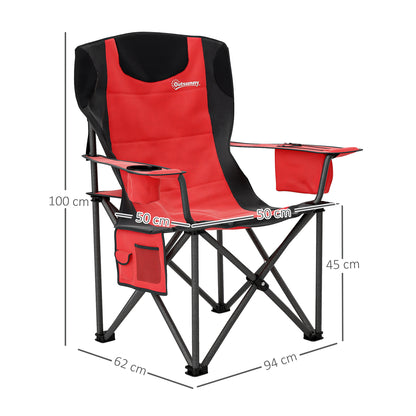Outsunny Set of 2 Folding Camping Chairs, Padded Camping Chairs with Adjustable Armrests, Portable & Lightweight Folding Camp Chair with Cooler Bag, Cup Holder and Side Pockets