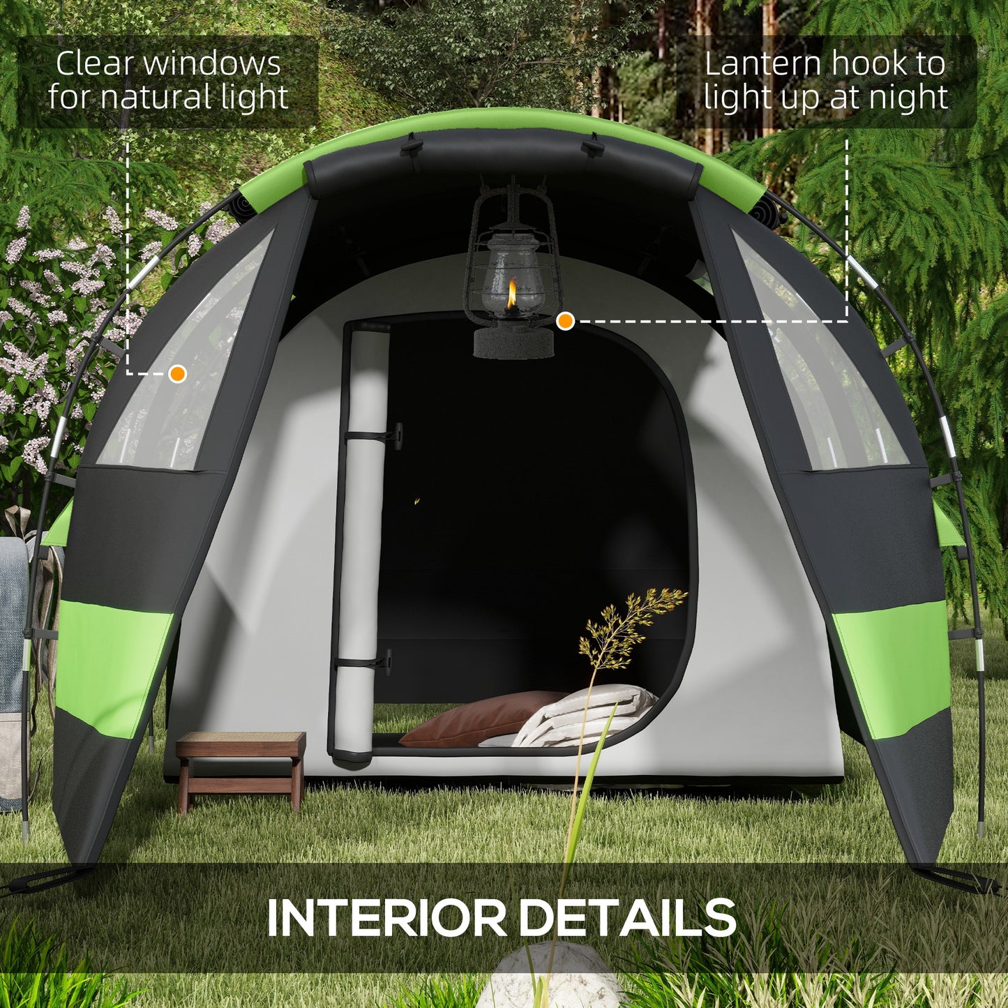 Outsunny Four Man, Two Room Blackout Tent, with Accessories