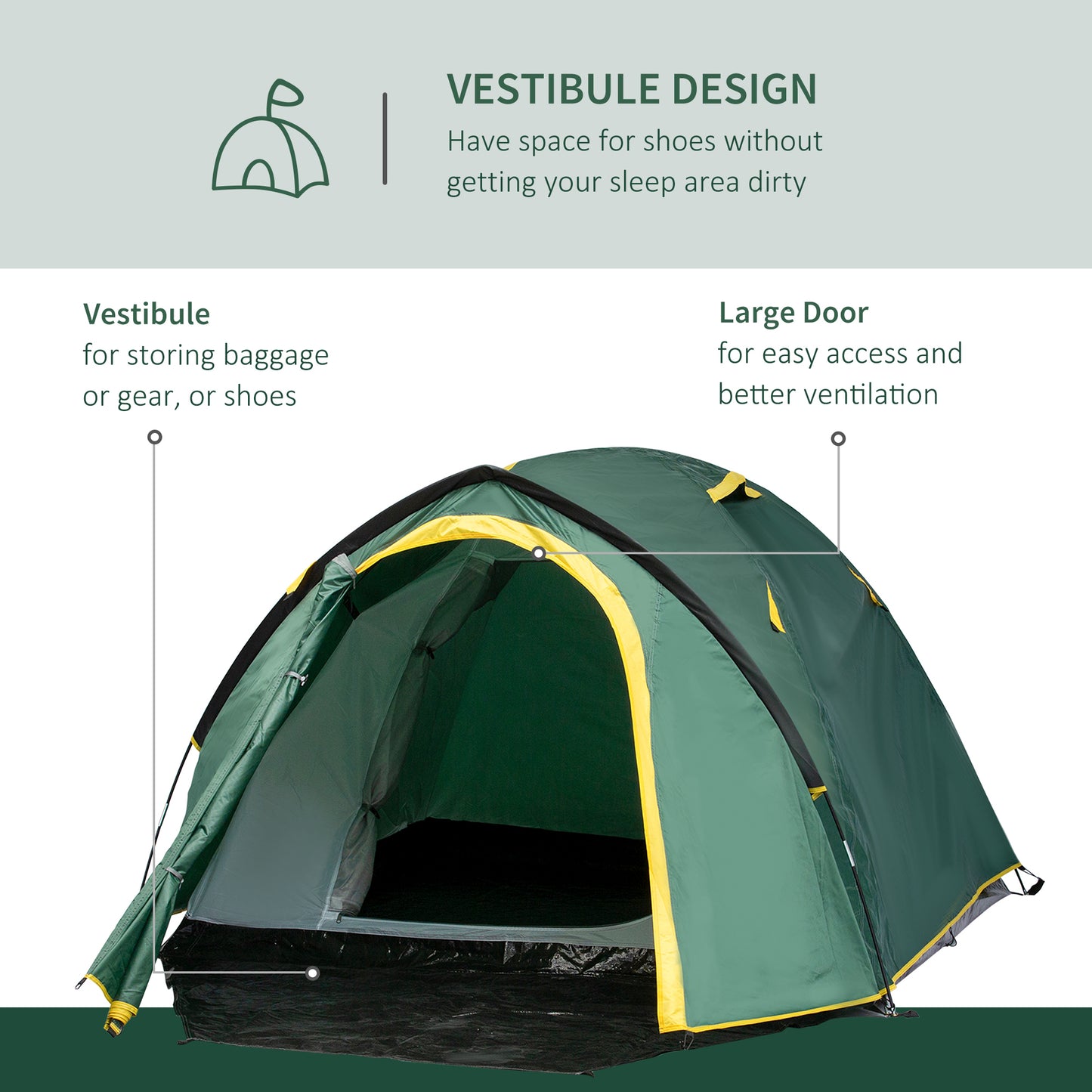Outsunny Dome Tent for 2 Person Camping Tent with Large Windows, Waterproof