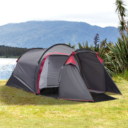 Outsunny 2-3 Person Tunnel Tent with Sewn-in Groundsheet, Air Vents, Rainfly, 2000mm Water Column, Camping Tent with 1 Bedroom, Inbuilt Porch, Living Area for Camping, Hiking