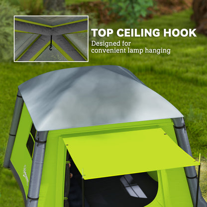 Outsunny Inflatable Camping Tent w/ Hand Pump, Easy Setup 1/2 Person Blow Up Tent Waterproof 190T Taffeta w/ Mesh Windows, Doors and Carry Bag