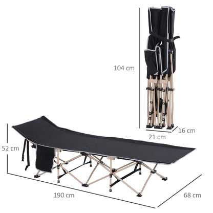 Outsunny Single Person Camping Bed Folding Cot Outdoor Patio Portable Military Sleeping Bed Travel Guest Leisure Fishing with Side Pocket and Carry Bag