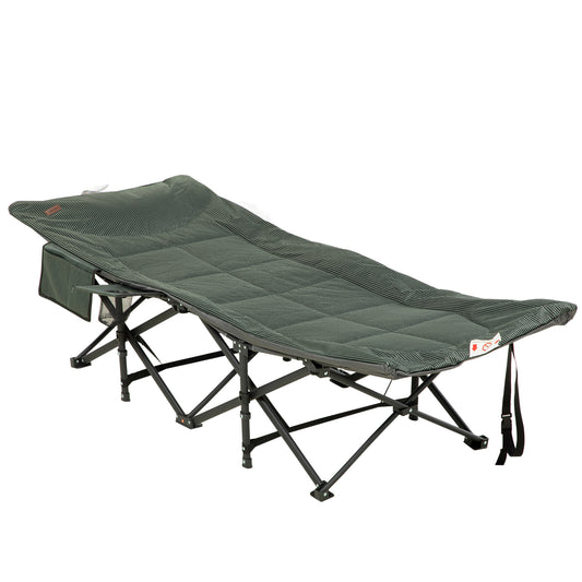 Outsunny Foldable Sun Lounger, Padded Patio Camping Bed with Carry Bag, Magazine Bag and Cup Holder for Outdoor, Garden