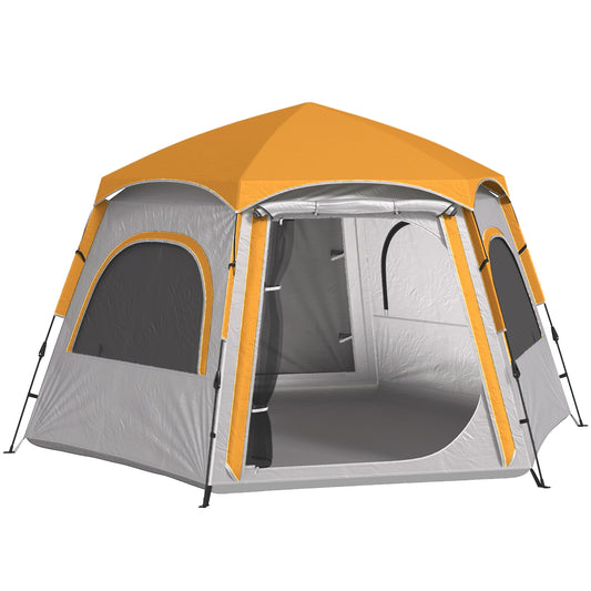Outsunny Instant Camping Tent, 2/3/4 Person Easy Setup Dome Family Tent with Vestibule, Rainfly, 4 Mesh Windows & 2 Doors, Hexagonal Design, Waterproof & UV Protected