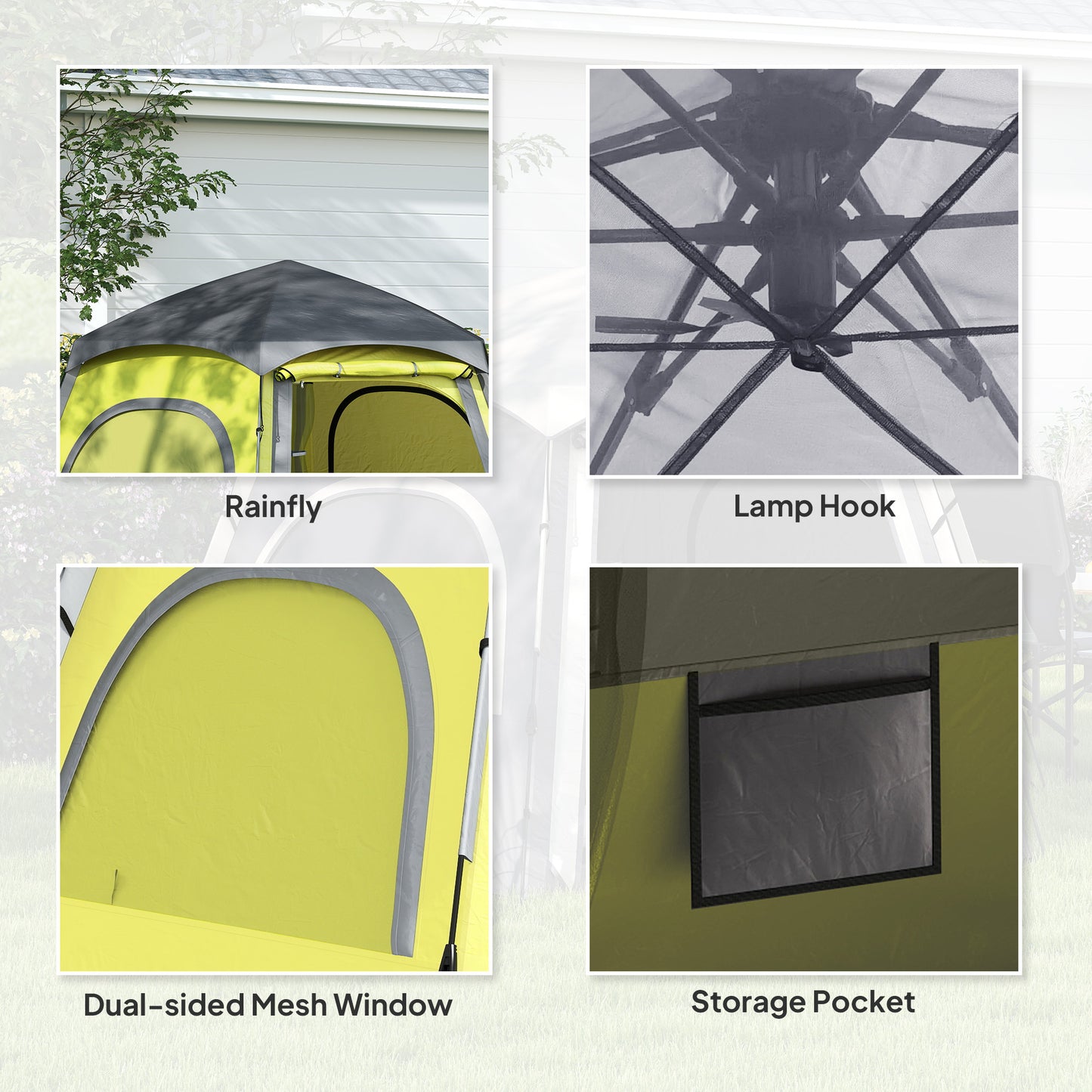 Outsunny Instant Camping Tent, 2/3/4 Person Easy Setup Dome Family Tent with Vestibule, Rainfly, 4 Mesh Windows & 2 Doors, Hexagonal Design, Waterproof & UV Protected