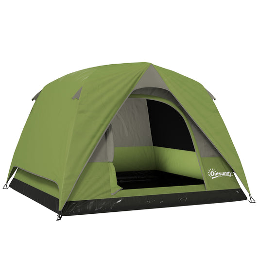 Outsunny 3-4 Person Camping Tent, Easy Set Up Waterproof Dome Tent with Sewn-in Groundsheet, Mesh Windows, Pocket and Hook for Camping, Hiking, Backpacking