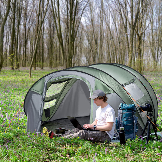 Outsunny 4-5 Person Pop-up Camping Tent Family Tent w/ 2 Mesh Windows & PVC Windows Portable Carry Bag for Outdoor Trip