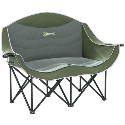 Outsunny Double Camping Chair for Adults, Oversized Heavy Duty Padded Folding Chair with Armrests, Cup Holders and Carry Bag for Outdoor Camping Hiking Picnic Fishing, 250kg Capacity