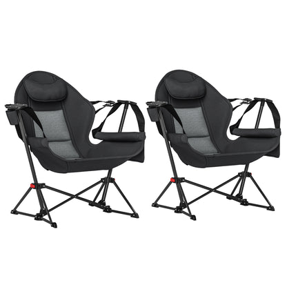Outsunny Hammock Camping Chair Set of 2, Adjustable Back Swinging Camping Chair Portable Swinging Chair with Cup Holder, Headrest, Padded Seat and Carry Bag for Travel Fishing Hiking