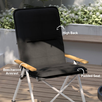 Outsunny Portable Camping Chair for Adults, High Back Folding Chair with Padded Seat and Carry Bag, Outdoor Recliner for Hiking, Fishing, Beach and Picnic