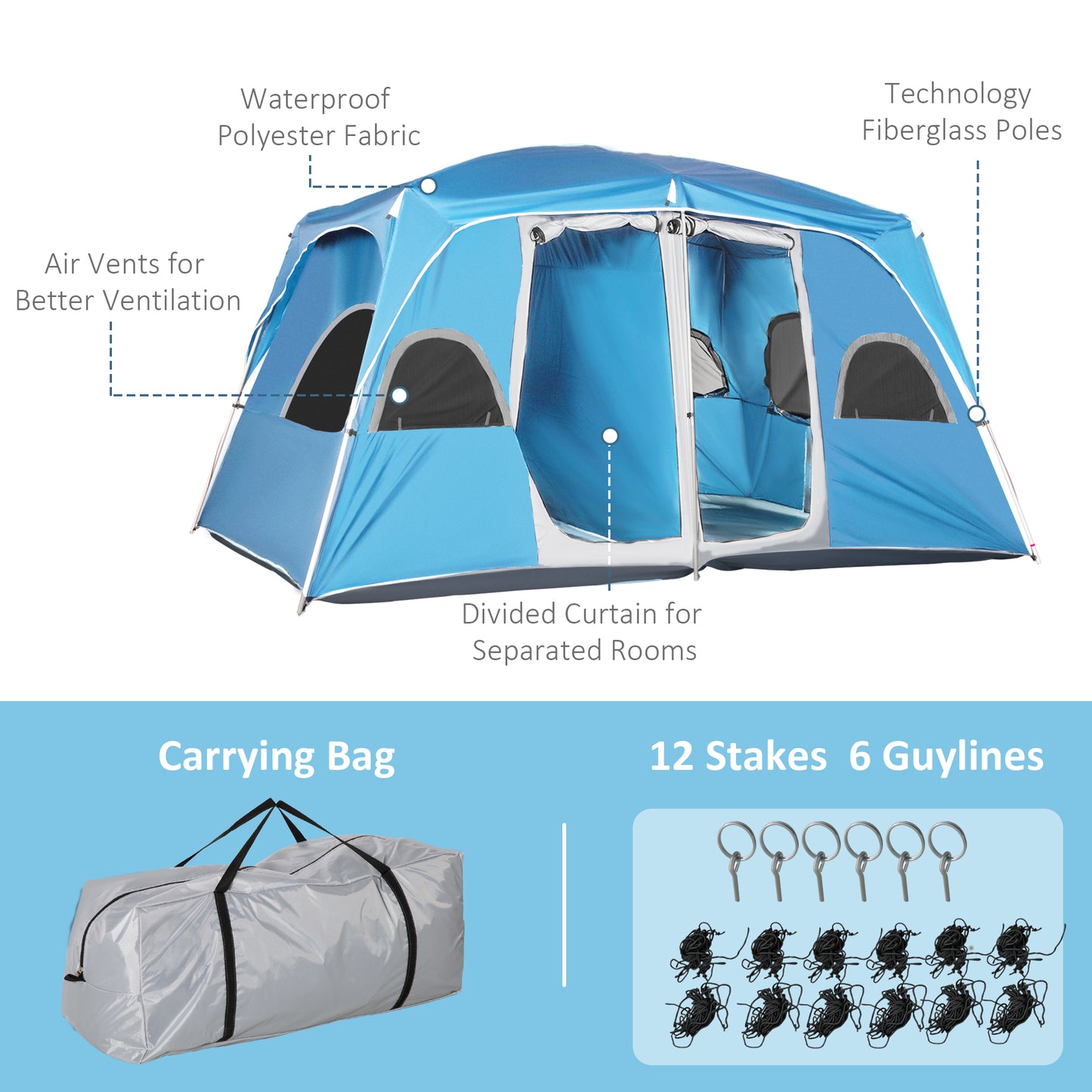 Outsunny 4-8 Person Camping Tent Family Tent with 2 Room, Mesh Windows, Easy Set Up for Backpacking, Hiking, Outdoor