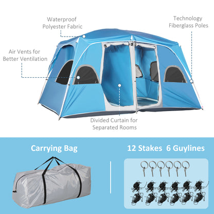 Outsunny 4-8 Person Camping Tent Family Tent with 2 Room, Mesh Windows, Easy Set Up for Backpacking, Hiking, Outdoor