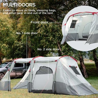 Outsunny 6-8 Person Tunnel Tent, Camping Tent with Bedroom, Living Room, Sewn-in Floor, 3 Doors and Carry Bag, 2000mm Water Column for Fishing, Hiking, Sports, and Traveling