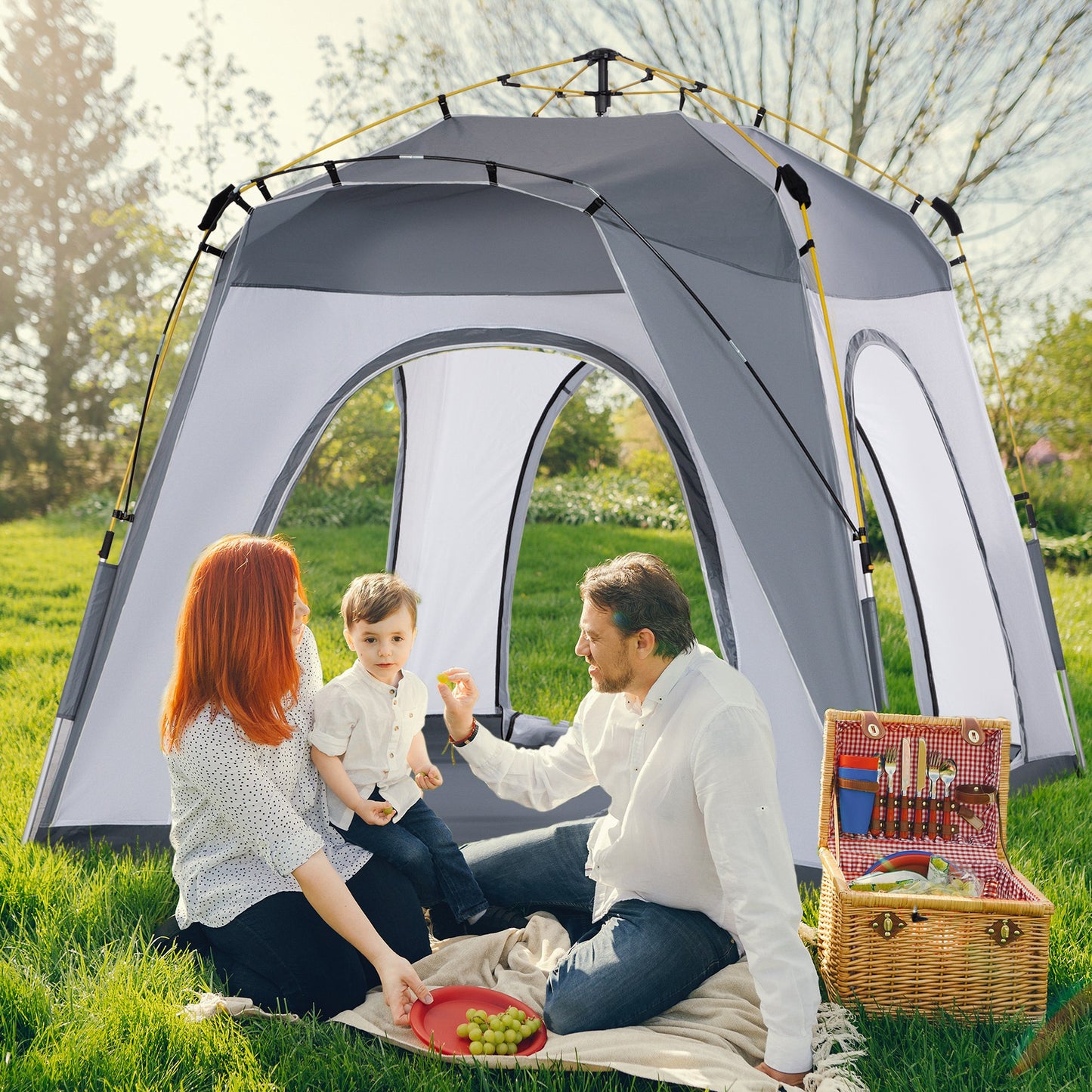 Outsunny 4 Person Automatic Camping Tent, Outdoor Pop Up Tent, Portable Backpacking Dome Shelter