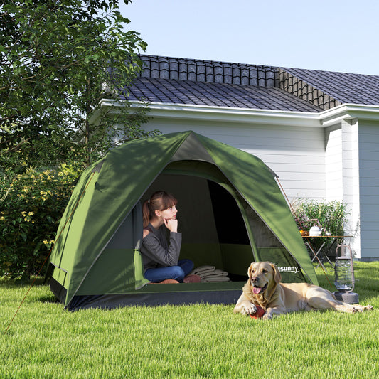 Outsunny 3-4 Person Camping Tent, Easy Set Up Waterproof Dome Tent with Sewn-in Groundsheet, Mesh Windows, Pocket and Hook for Camping, Hiking, Backpacking