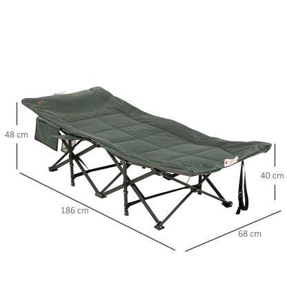 Outsunny Foldable Sun Lounger, Padded Patio Camping Bed with Carry Bag, Magazine Bag and Cup Holder for Outdoor, Garden
