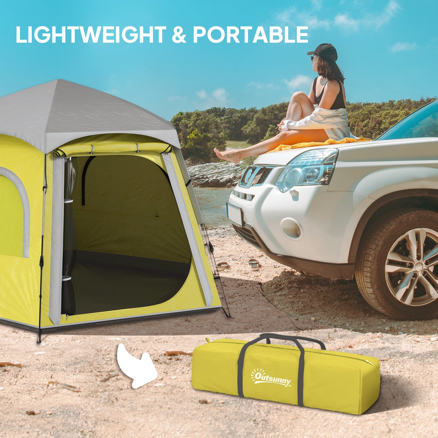 Outsunny Instant Camping Tent, 2/3/4 Person Easy Setup Dome Family Tent with Vestibule, Rainfly, 4 Mesh Windows & 2 Doors, Hexagonal Design, Waterproof & UV Protected