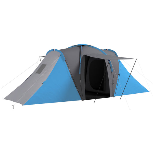 Outsunny Large Camping Tent Tunnel Tent with 2 Bedroom and Living Area, 2000mm Waterproof, Portable with Bag for 4-6 Man