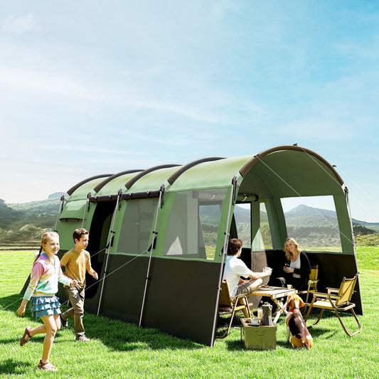 Outsunny 8-Person Camping Tent, Waterproof Family Tent, Tunnel Design, 4 Large Windows, Sleeping Cabins 3000mm Water Column