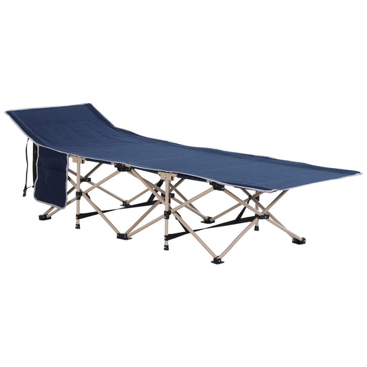 Outsunny Single Person Camping Bed Folding Cot Outdoor Patio Portable Military Sleeping Bed Travel Guest Leisure Fishing with Side Pocket and Carry Bag