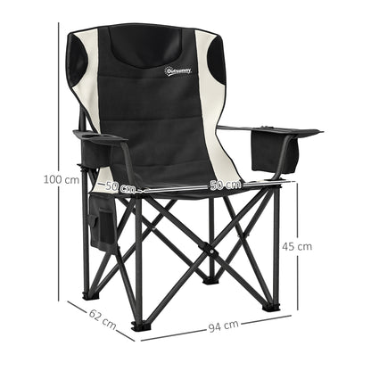 Outsunny Set of 2 Folding Camping Chairs, Padded Camping Chairs with Adjustable Armrests, Portable & Lightweight Folding Camp Chair with Cooler Bag, Cup Holder and Side Pockets