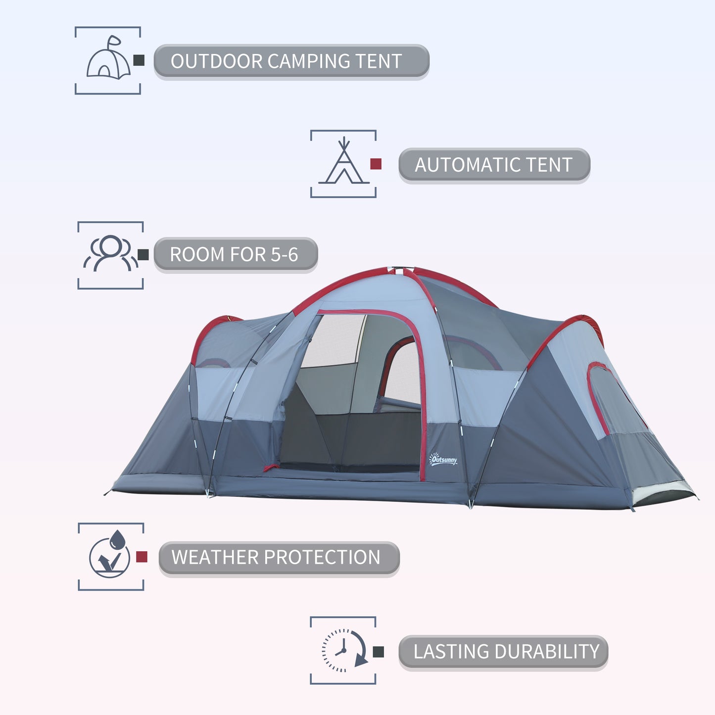 Outsunny Fibreglass & Steel Frame 5/6 Person Lightweight Camping Tent