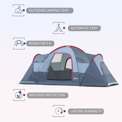 Outsunny Fibreglass & Steel Frame 5/6 Person Lightweight Camping Tent