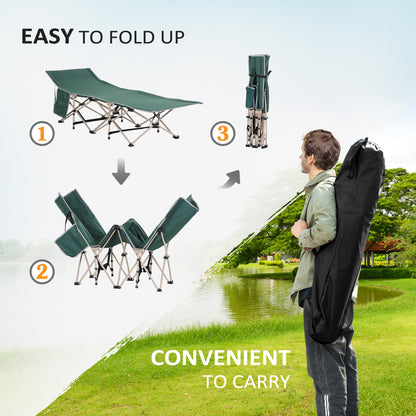 Outsunny Single Person Camping Bed Folding Cot Outdoor Patio Portable Military Sleeping Bed Travel Guest Leisure Fishing with Side Pocket and Carry Bag