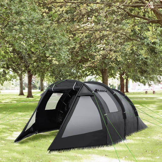 Outsunny 3-4 Man Tunnel Tent, Two Room Camping Tent with Windows and Covers, Portable Carry Bag, for Fishing, Hiking, Sports, Festival