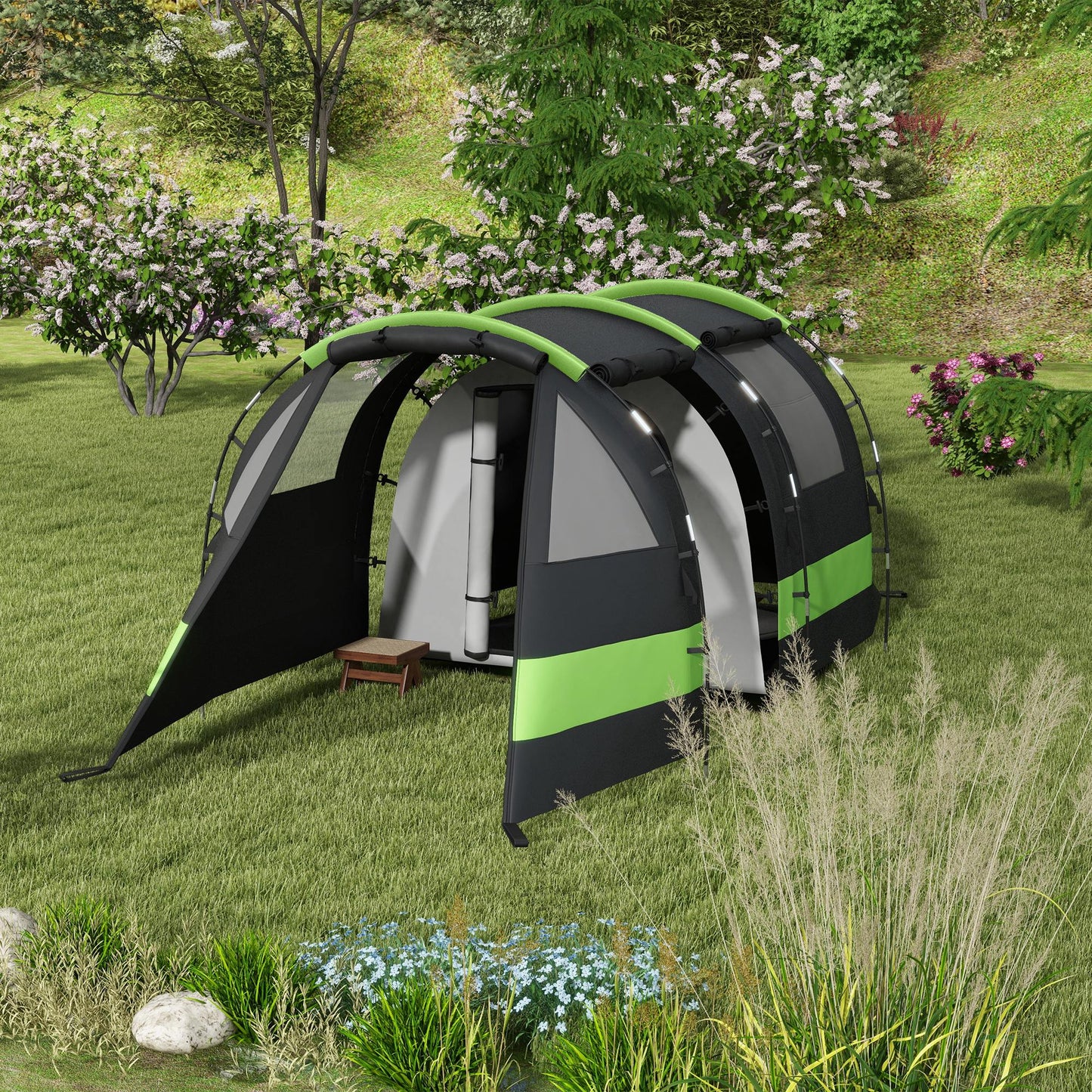 Outsunny Four Man, Two Room Blackout Tent, with Accessories