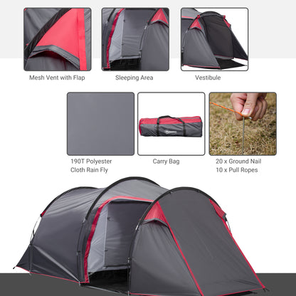 Outsunny 2-3 Person Tunnel Tent with Sewn-in Groundsheet, Air Vents, Rainfly, 2000mm Water Column, Camping Tent with 1 Bedroom, Inbuilt Porch, Living Area for Camping, Hiking