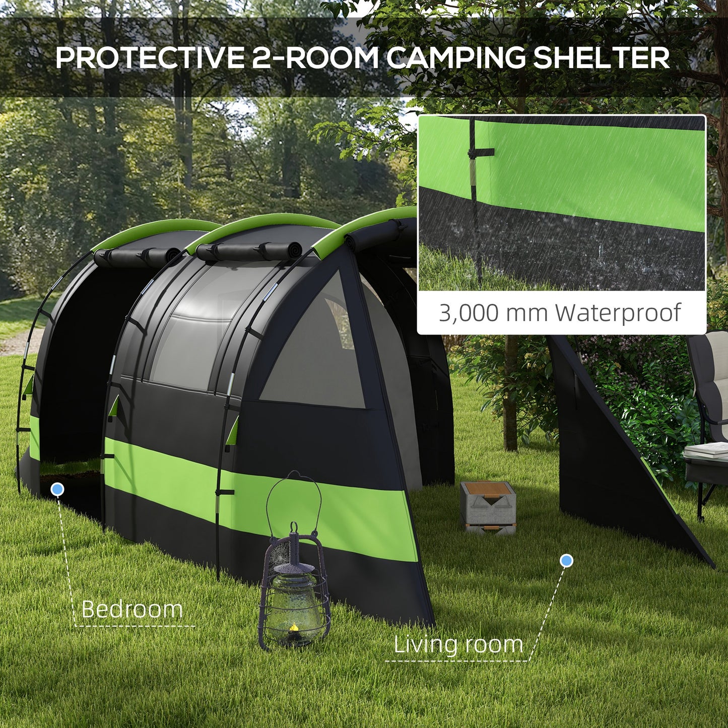 Outsunny Four Man, Two Room Blackout Tent, with Accessories