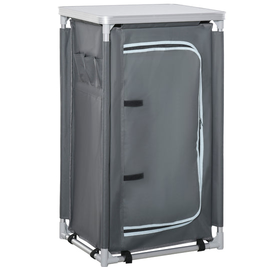Outsunny 3-Shelf Camping Cupboard Camping Kitchen Station Cook Table, Storage Organiser for BBQ Party Picnics Backyards with Carrying Bag