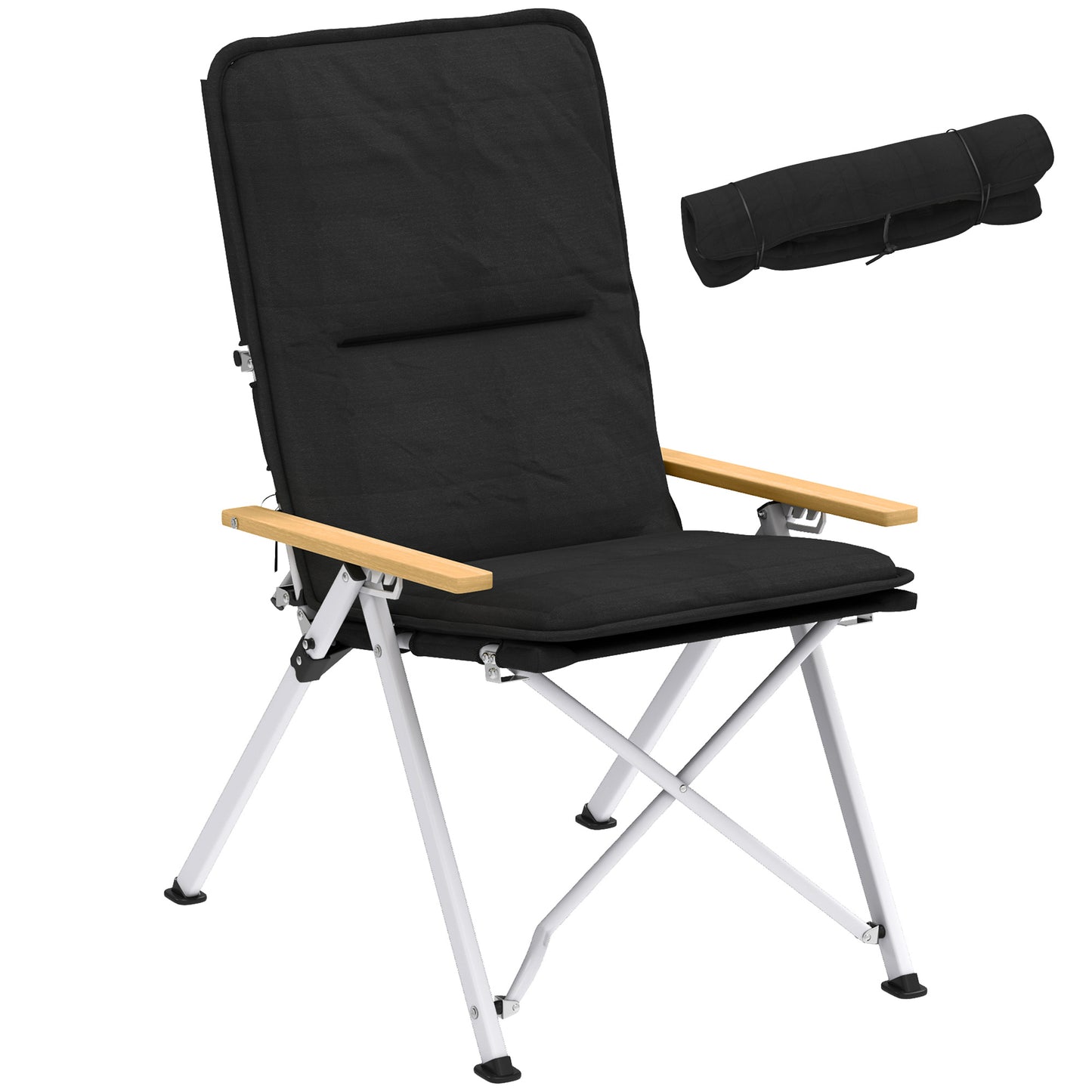 Outsunny Portable Camping Chair for Adults, High Back Folding Chair with Padded Seat and Carry Bag, Outdoor Recliner for Hiking, Fishing, Beach and Picnic
