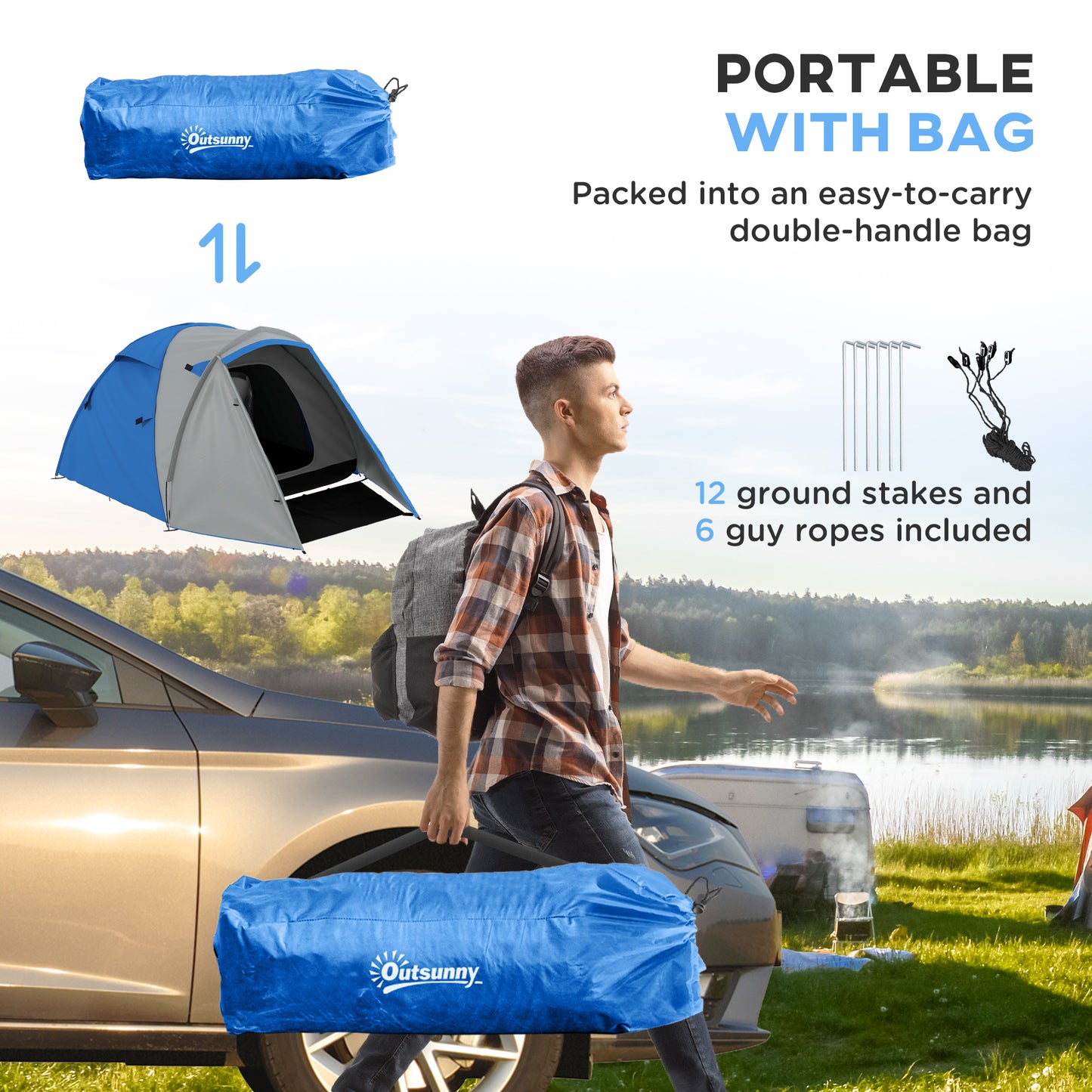 Outsunny Two-Man Dome Tent, with Front Porch and Accessories