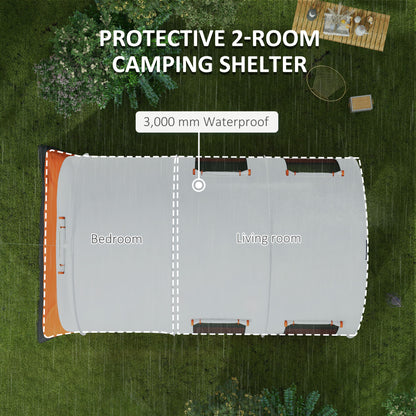 Outsunny 3000mm Waterproof Camping Tent, 5-6 Man Family Tent with Living and Bedroom, Carry Bag Included