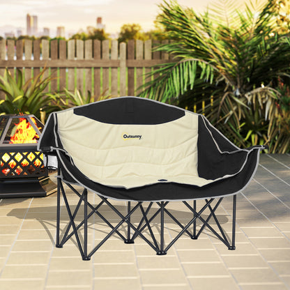 Outsunny Double Camping Chair for Adults, Oversized Heavy Duty Padded Folding Chair with Armrests, Cup Holders and Carry Bag for Outdoor Camping Hiking Picnic Fishing, 250kg Capacity